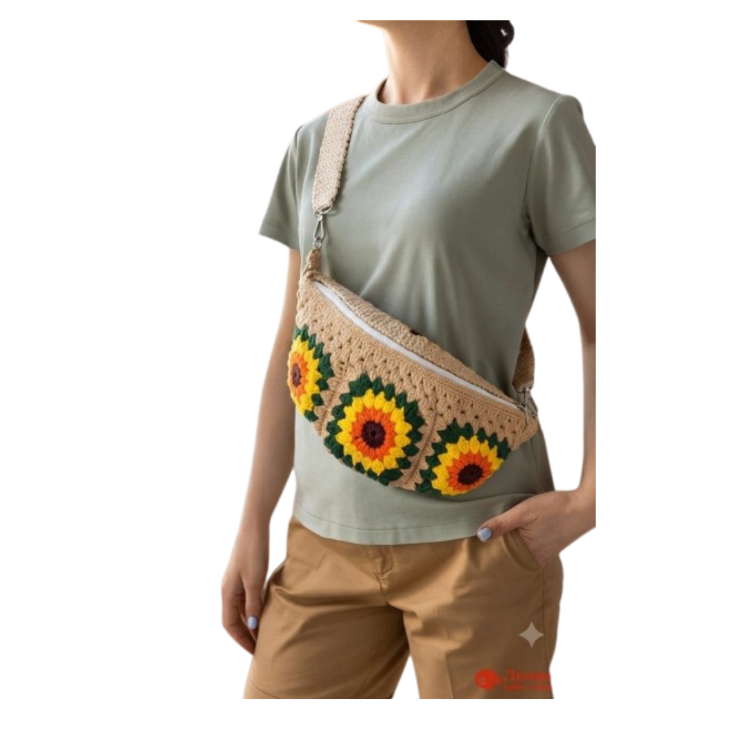 Handmade Sunflower Crochet Sling Bag Handmade Crochet Crossbody Bag for Women Boho Sunflower Crochet Purse Crochet Floral Sling Bag Handmade Cotton Crochet Shoulder Bag Stylish Crochet Handbag Sunflower Granny Square Crochet Bag Women's Handmade Crochet Purse Crochet Fashion Bag Handmade Bohemian Sling Bag